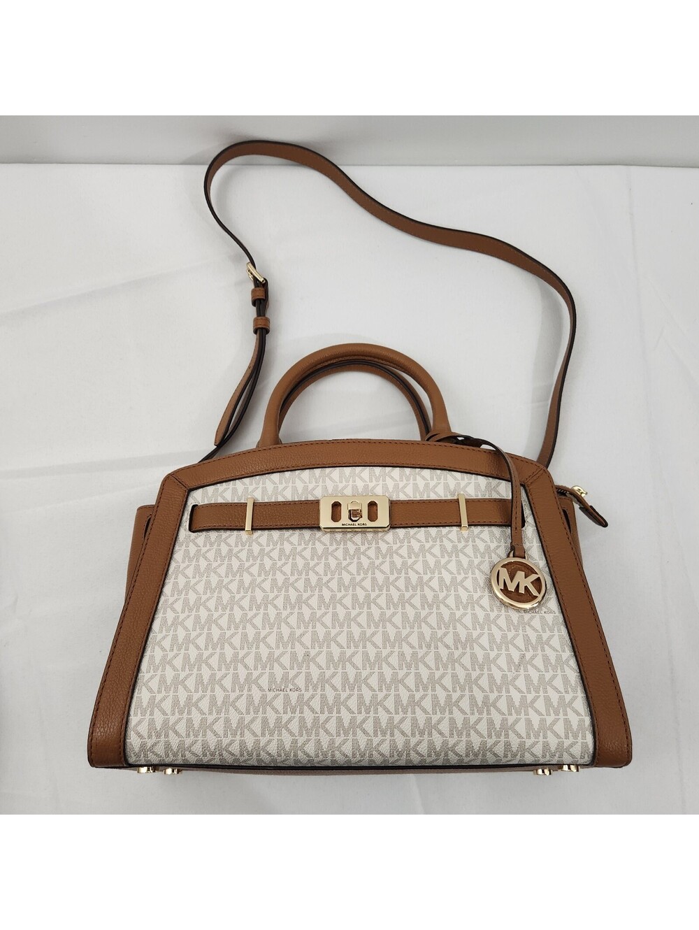 Michael Kors Karson Signature Large Satchel Vanilla Acorn Purse Strap